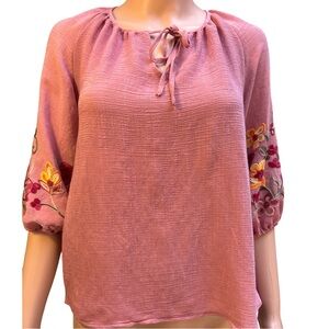 NYCC Embroidered Mauve 3/4 sleeve Women's Top Size Small